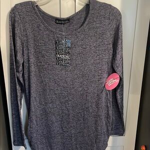 Due time maternity Women's Heathered Purple/grey Long Sleeve Top